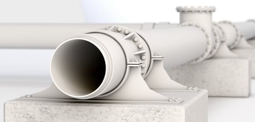 A rendering of an oil pipeline with Fabreeka Pad installed around it to reduce vibration